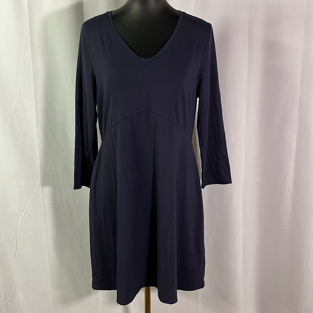 Boden Navy Blue 3/4 Sleeve V-Neck A-line Midi Dress